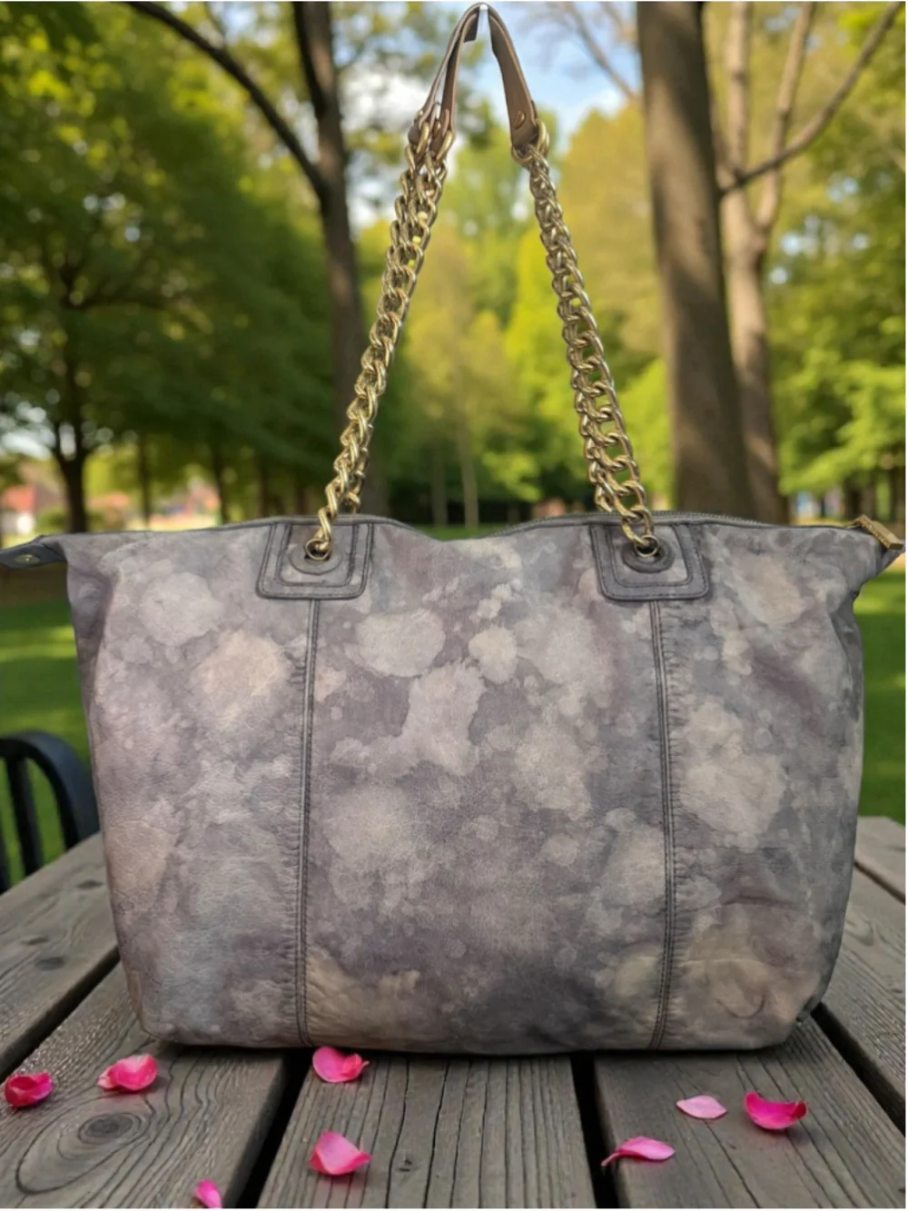 Custom Restyled Tory Burch McClane Soft Leather Blue CHAIN STRAP Shoulder Bag w/
